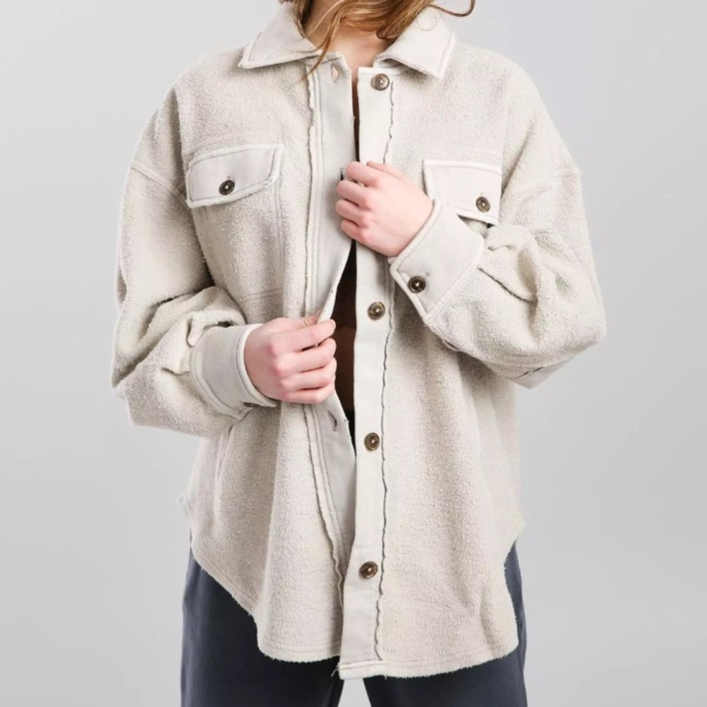 NEW Free People Ruby Jacket in Stone Large Brushed Knit Distressed Pockets Cozy - Picture 5 of 16